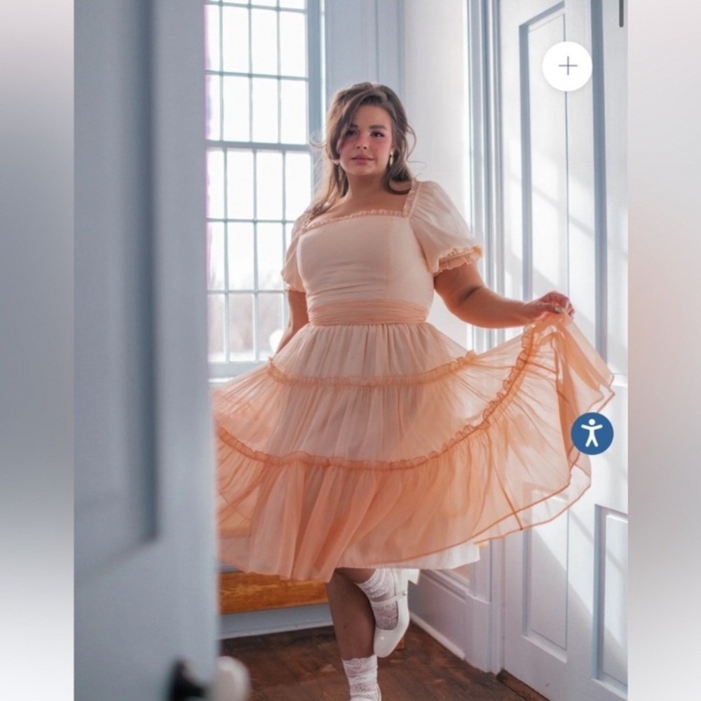 JessaKae Peach Ombre Sorbet Chiffon Tiered Ruffle Mini Dress Plus Size 6X